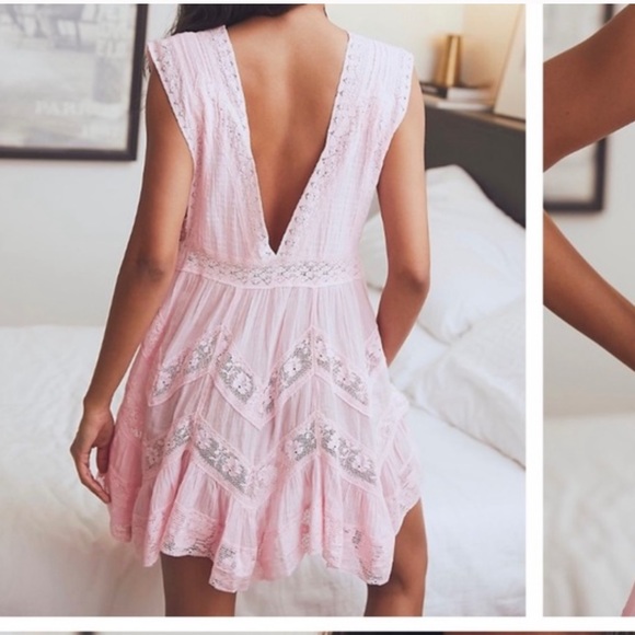 Free People Dresses & Skirts - Free People Pink Low V neck Dress Large